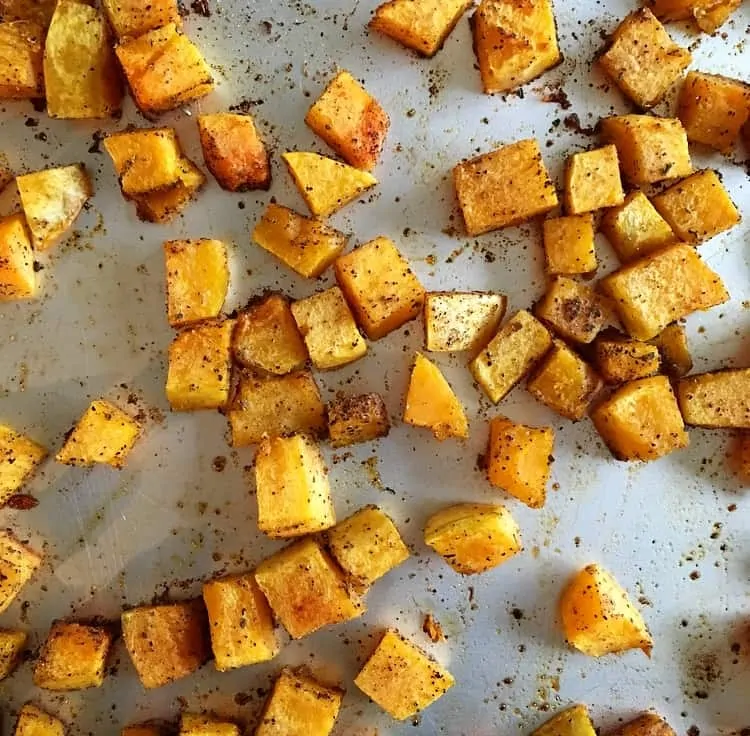 roasted butternut squash on a baking sheet