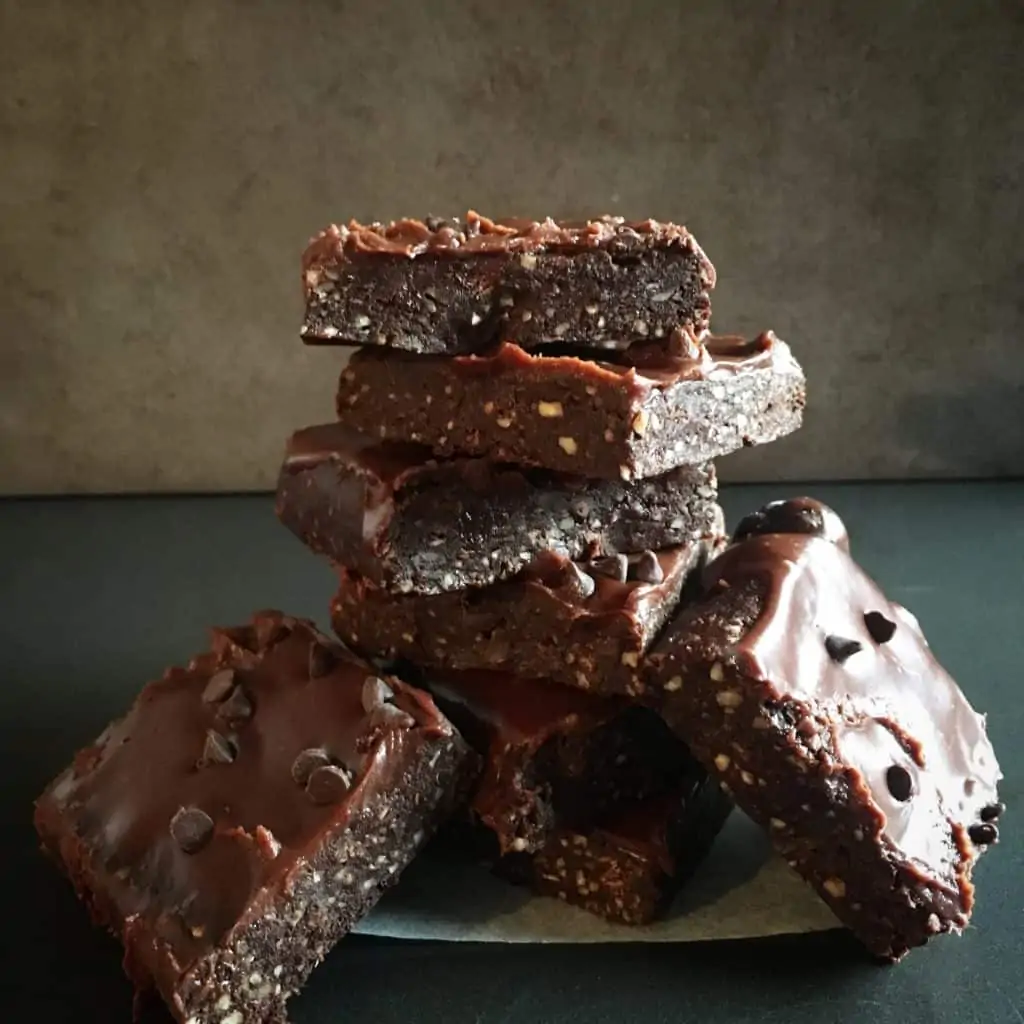 vegan brownies in a tower