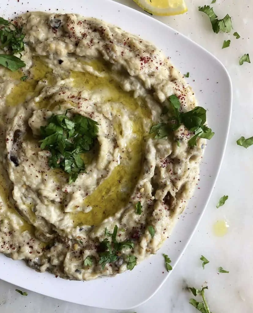 baby ghanoush with olive oil center
