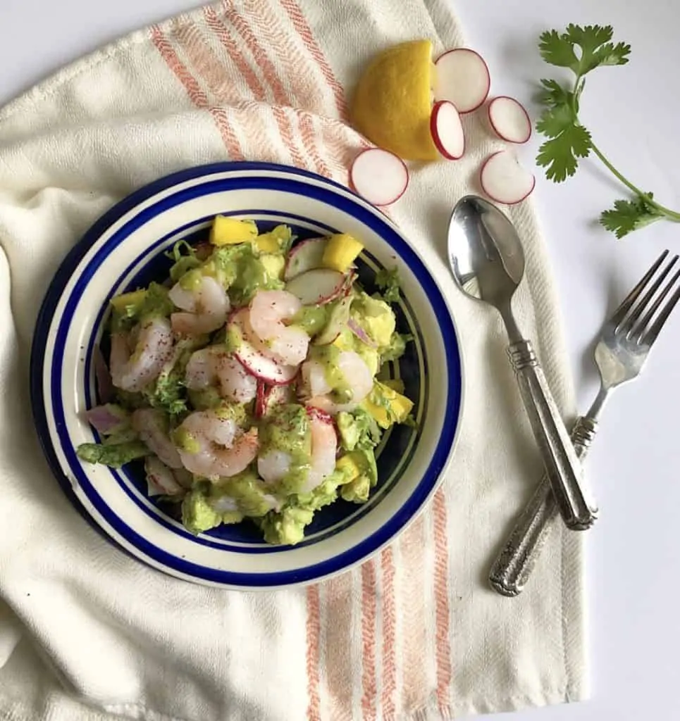 shrimp avocado salad with radish and lemon