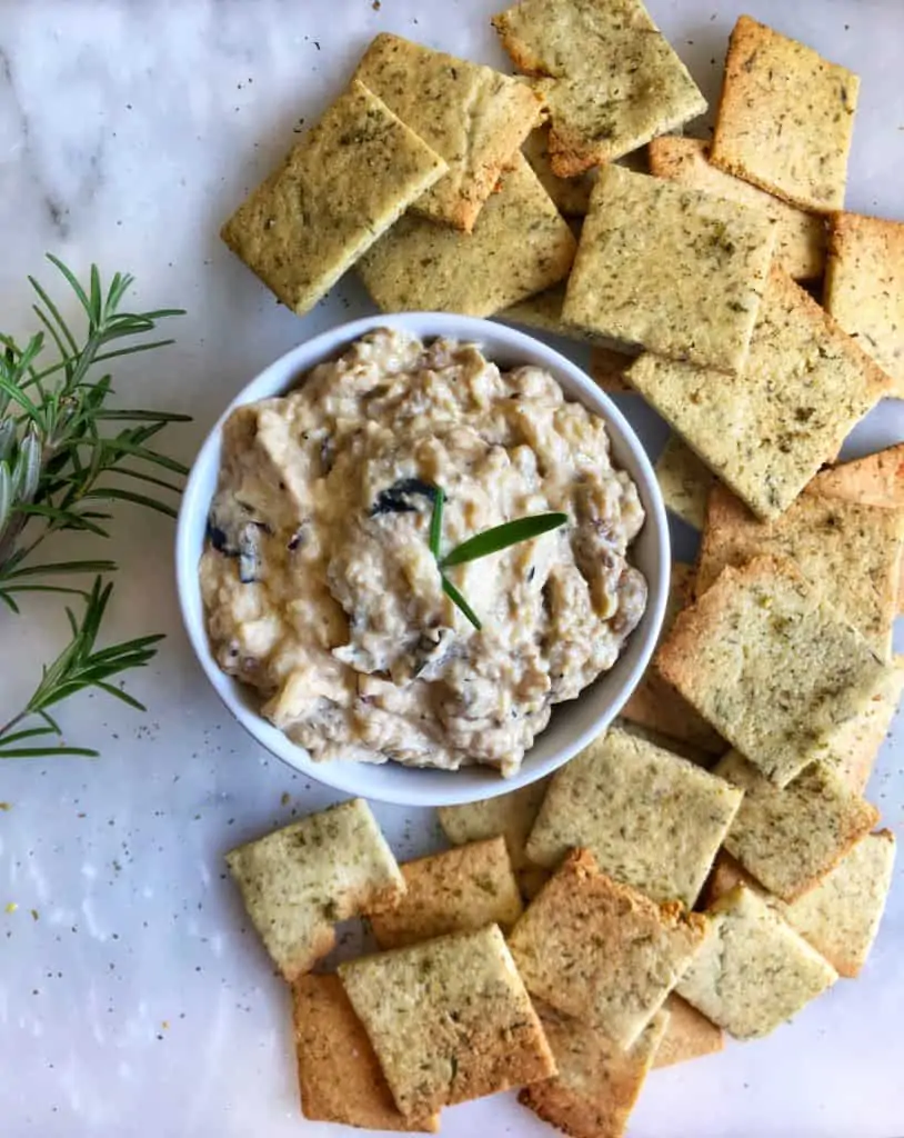 herb crackers with a dipping sauce