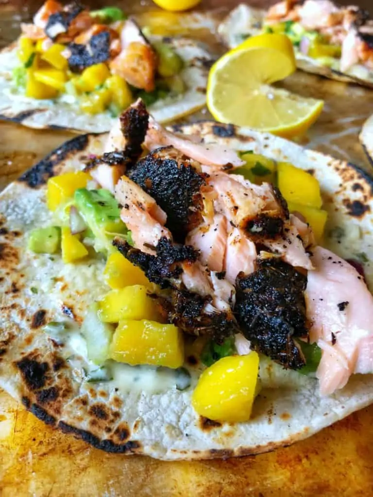 SALMON TACOS with mango and avocado