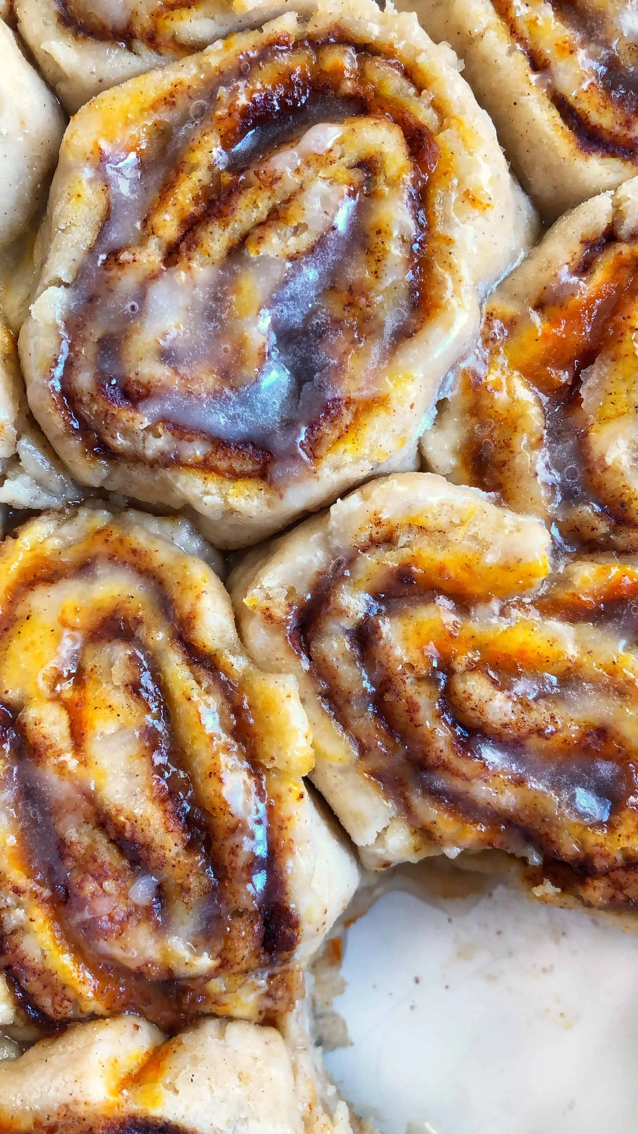 cinnamon rolls close up showing the filling