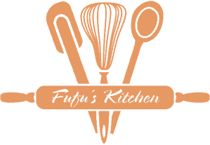 Fufu's Kitchen Logo with rolling pin, spatula, whisk, and serving spoon
