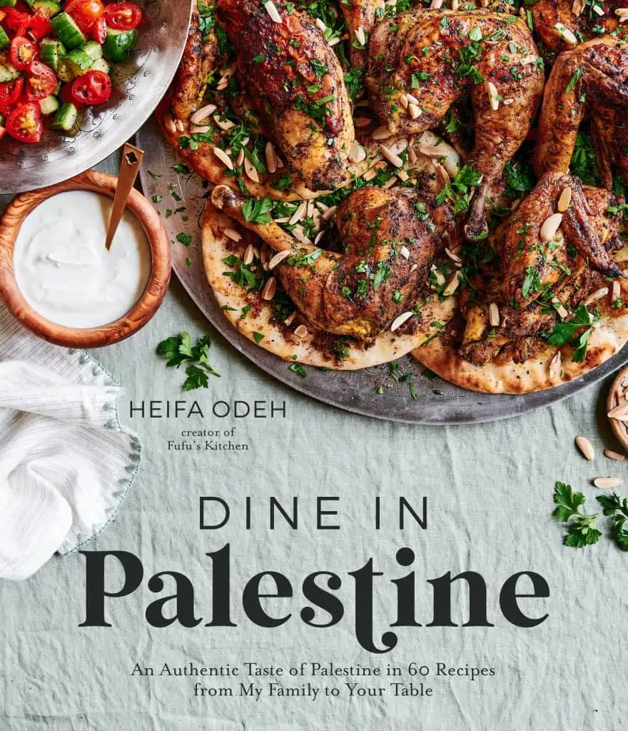 Cover of Dine in Palestine, a cookbook with Palestinian recipes