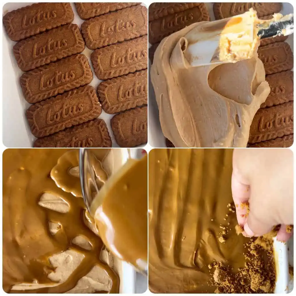 step by step photos of how to make the biscoff icebox cake