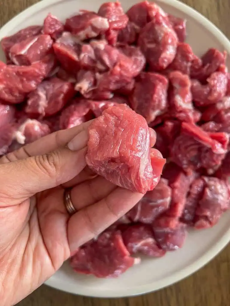 boneless lamb chunks closeup