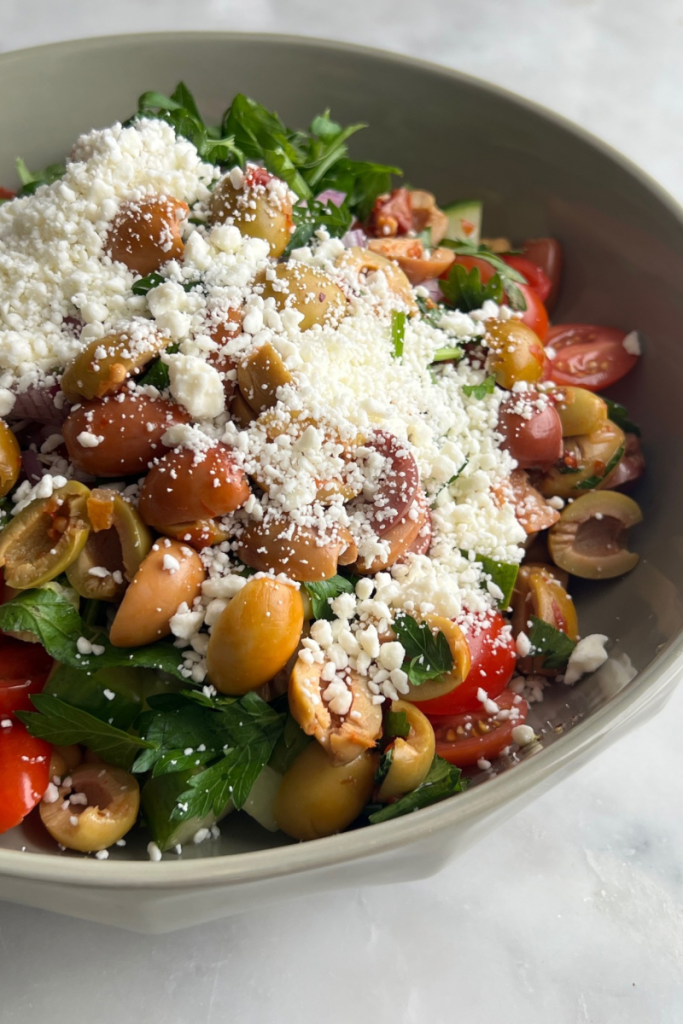 Mediterranean chickpea salad that isnt mixed with the vinaigrette yet