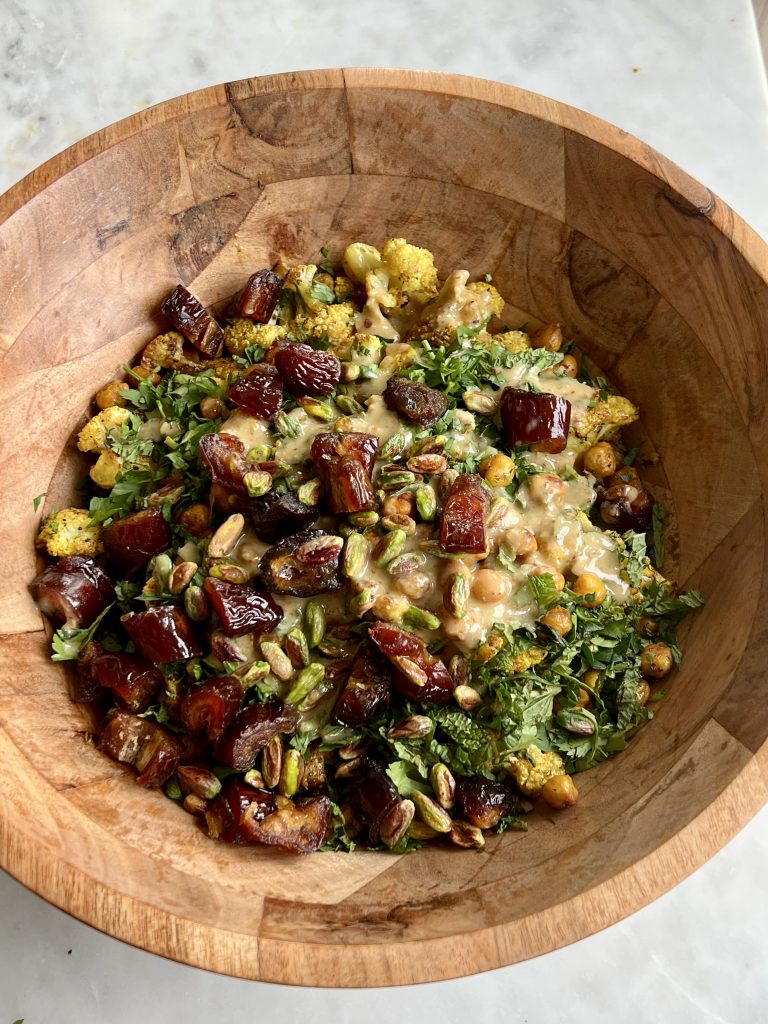 roasted cauliflower and couscous salad before mixing